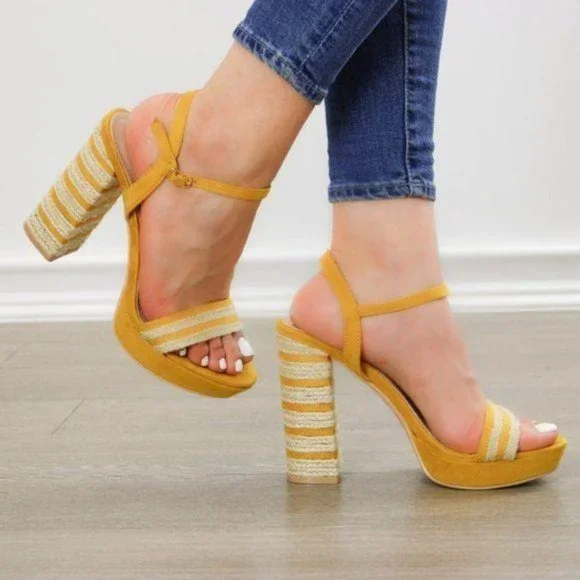 Espadrille Heel Yellow Open Toe Platform Sandal - Picture 6 of 11